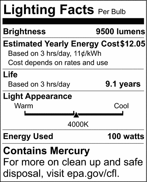 Satco S5858 HyGrade Metal Halide HID Bulb ED17 4000K 100W 9500L E26 Medium Base (4 Pack)