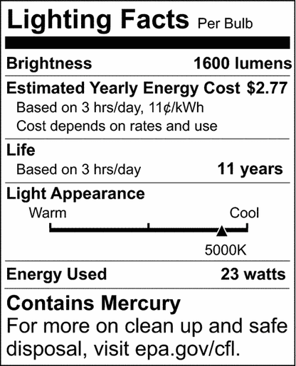 Satco S6276 Mini Spiral Compact Fluorescent CFL 23W 120V 5000K 1600L E26 Medium Base (3 Light Bulbs)