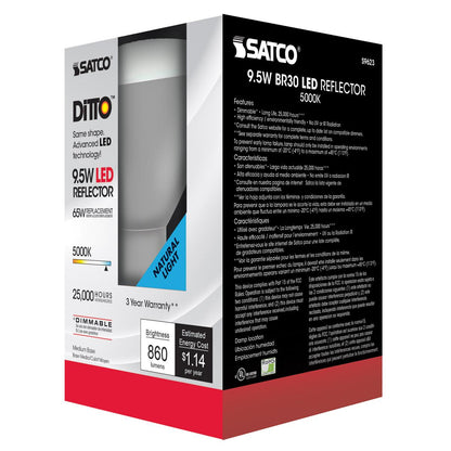 Satco S9623 - 9.5 Watt; BR30 LED Bulb; 105 deg. Beam Angle; 5000K; Medium base; 120 Volt; Dimmable (12 Pack)