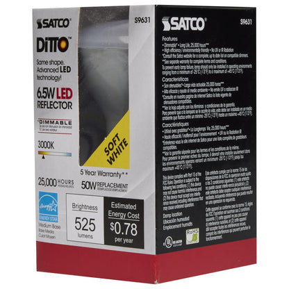 Satco S9631 - 6.5 Watt; LED R20; 3000K; 107 deg. Beam Angle; Medium base; 120 Volt; Dimmable (6 Pack)