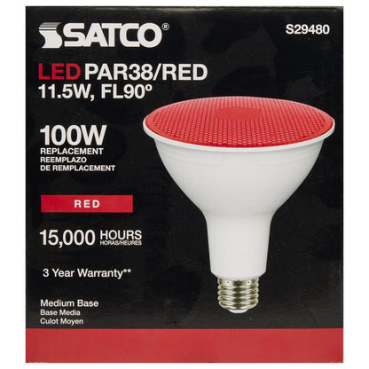 Satco S29480 PAR38 LED Light Bulbs Red E26 Medium Base 11.5W 120V Dimmable (6 Pack)