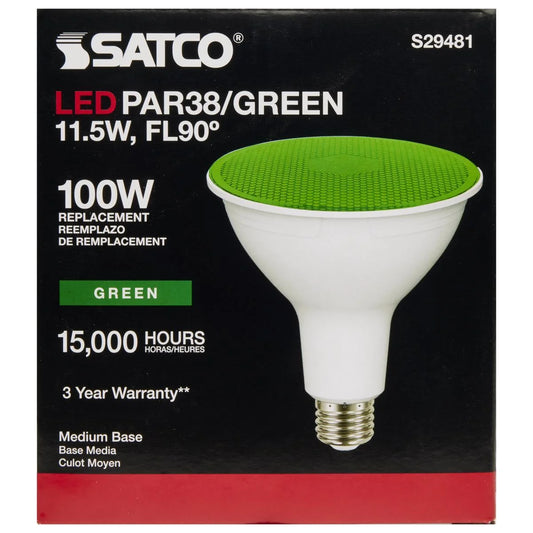 Satco S29481 PAR38 LED Light Bulbs Green E26 Medium Base 11.5W 120V Dimmable (12 Pack)