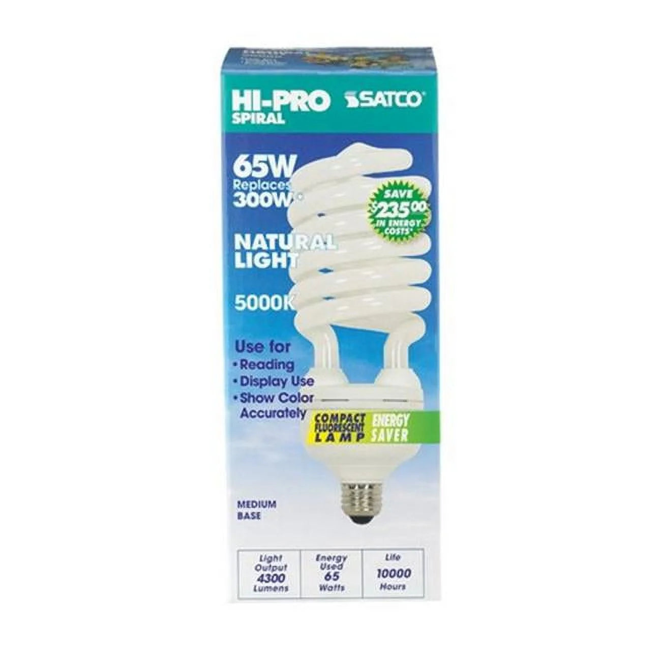 Satco S7386 Hi-Pro T5 Spiral Compact Fluorescent CFL 65W 120V 5000K 4300L E26 Medium Base (1 Pack)