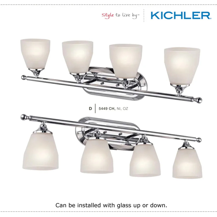 Kichler Ansonia 5449CH Incandescent 32" 4 Light Vanity with Satin Etched Glass in Chrome Dimmable (1 Pack)