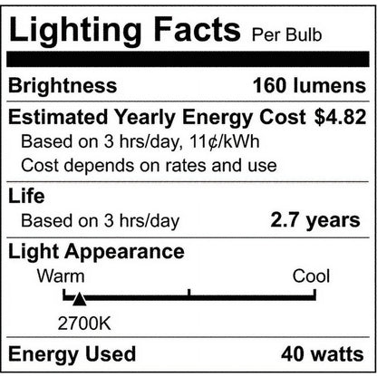 SATCO S2420 40W 120V T9 Incandescent Light Bulb Clear Gold Vintage E12 Candelabra Base (6 Pack)