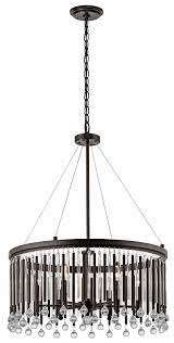 Kichler 43723ESP Piper 6 Light Chandelier Round Pendant Espresso Finish & Glass Accents Dimmable (1 Pack)