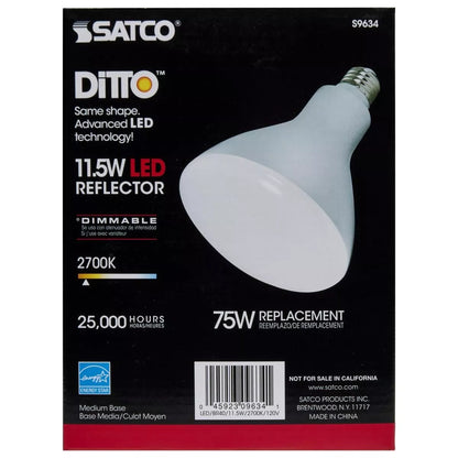 Satco S9634 - 11.5 Watt LED BR40 Dimmable Light Bulb - 2700K - 120 Volt (6 pack)