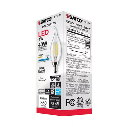 Satco S21299 - 4 Watt CA10 LED Light Bulb - 5000K - 90CRI - 120 Volt (6 Pack)