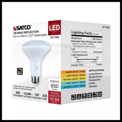 Satco S11783 - 7 Watt BR30 LED - CCT Selectable - Dim to Warm - 120 Volts