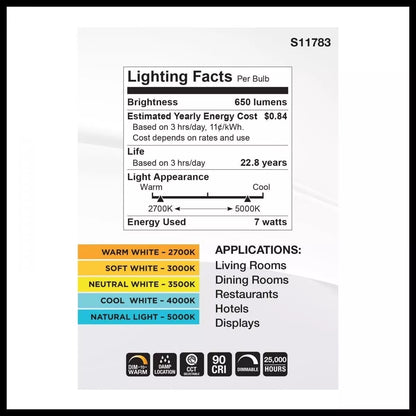 Satco S11783 - 7 Watt BR30 LED - CCT Selectable - Dim to Warm - 120 Volts