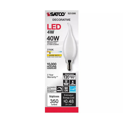 Satco S21300 - 4 Watt CA10 LED Frosted Light Bulb - 2700K - 90CRI (6 Pack)