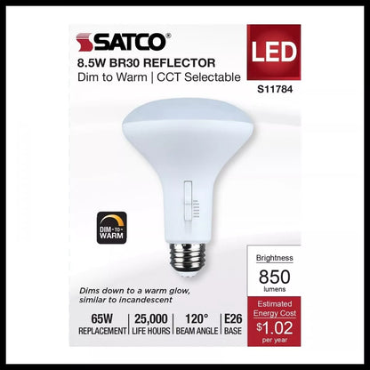 Satco S11784 - 8.5 Watt BR30 LED - CCT Selectable - Dim to Warm - 120 Volts