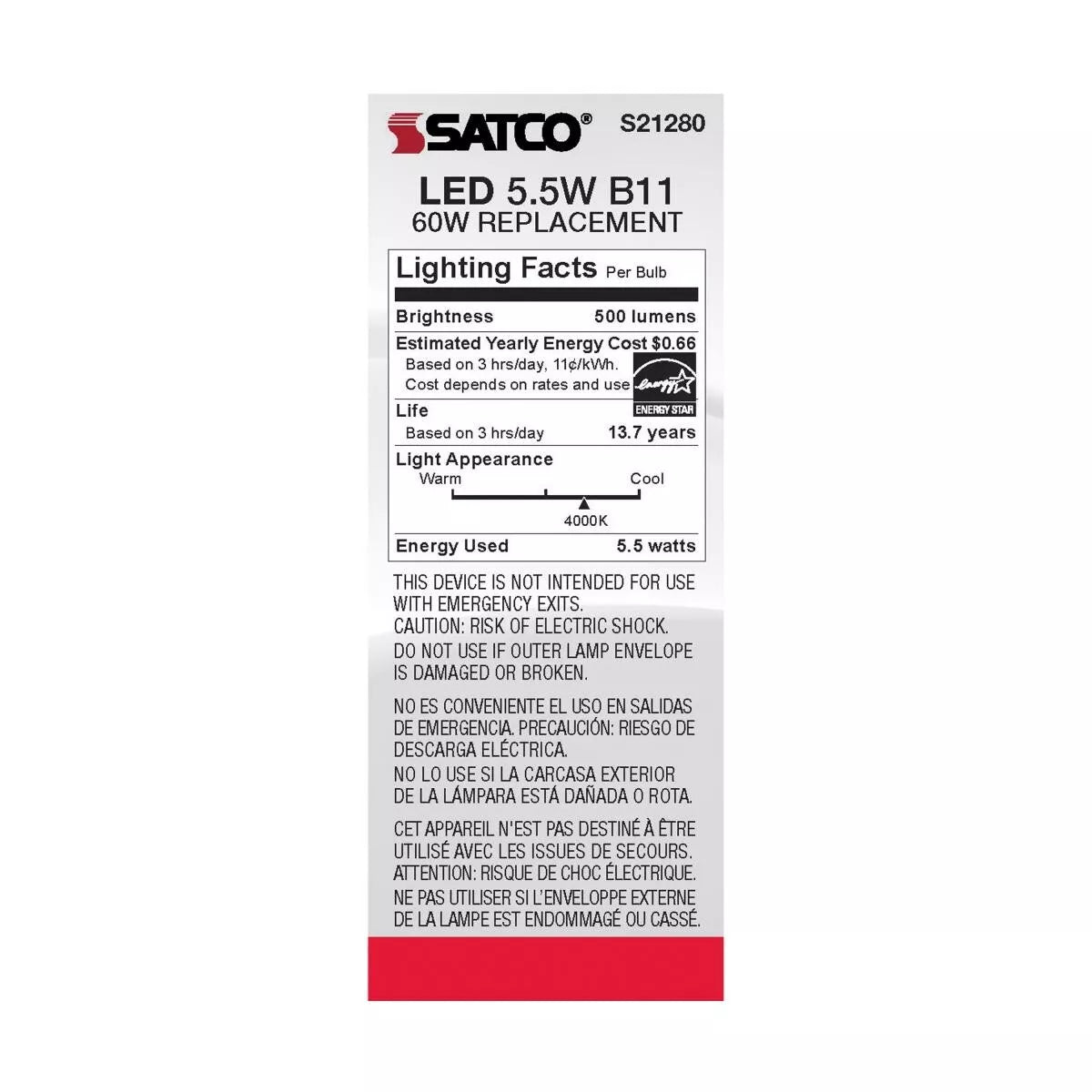 Satco S21280 - 5.5 Watt B11 Frosted LED Light Bulb - 4000K - 90CRI (6 Pack)