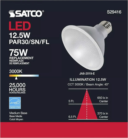 Satco S29416 - 12.5 Watt PAR30SN LED Light Bulbs - 3000K - 6 Pack