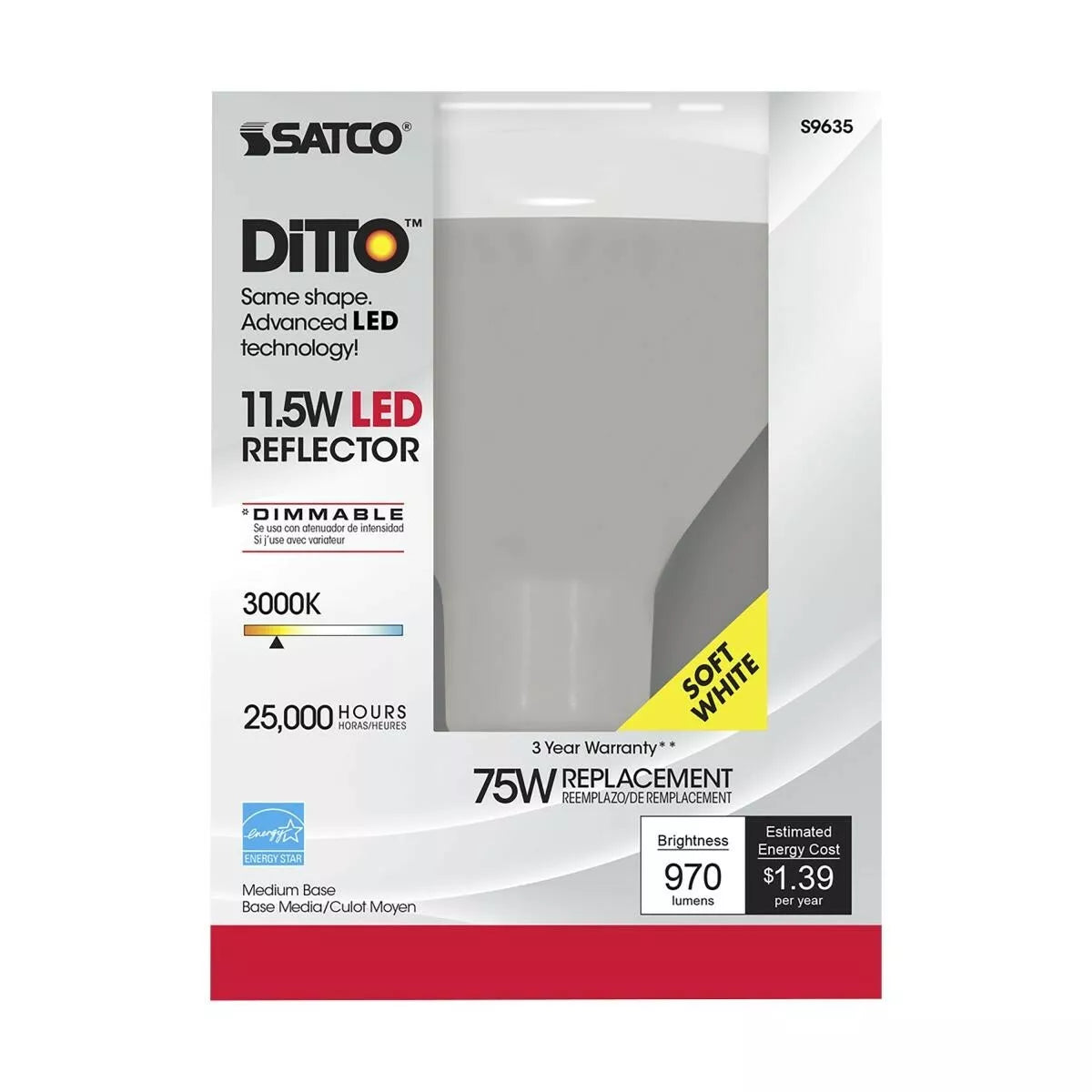 Satco S9635 BR40 LED Reflector Light Bulbs 11.5W 120V 3000K E26 Medium Base Dimmable (6 Pack)