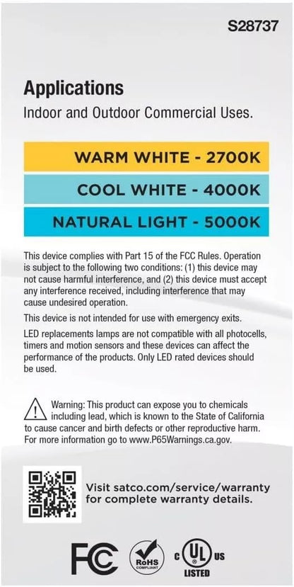 Satco S28737 - 20 Watt LED A21 High Lumen Output - 27K/40K/50K CCT Selectable - Medium Base - White Finish - 120V-277V