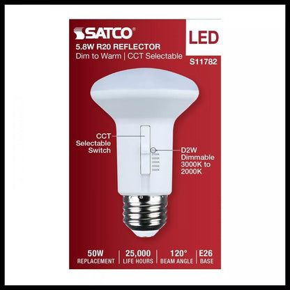 Satco S11782 - 5.8 Watt R20 LED - CCT Selectable - Dim to Warm - 120 Volts