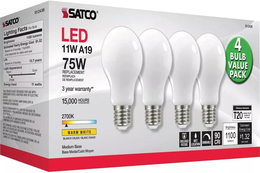 Satco S12438 - 11 Watt (75W Replacement) Soft White LED Bulbs - 2700K