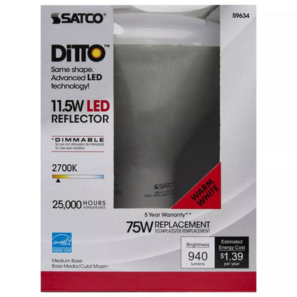 Satco S9634 - 11.5 Watt LED BR40 Dimmable Light Bulb - 2700K - 120 Volt (6 pack)