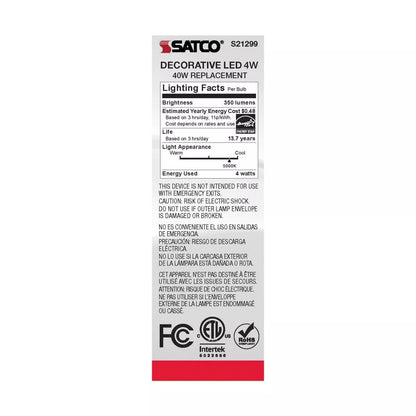 Satco S21299 - 4 Watt CA10 LED Light Bulb - 5000K - 90CRI - 120 Volt (6 Pack)