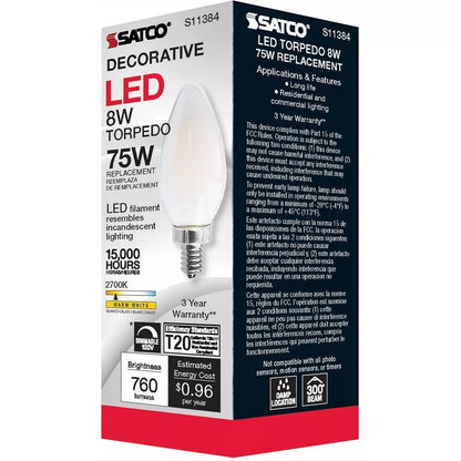 Satco S11384 - 8 Watt C11 LED Frosted Light Bulb - 2700K - 90CRI (6 Pack)