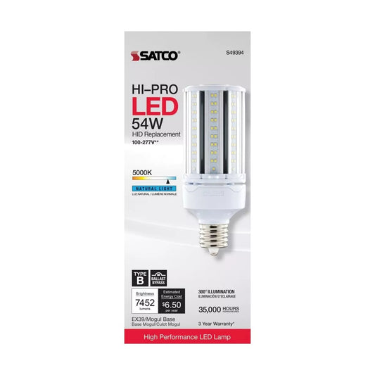 Satco S49394 - 54 Watt LED HID Replacement - 5000K - Extended Mogul base