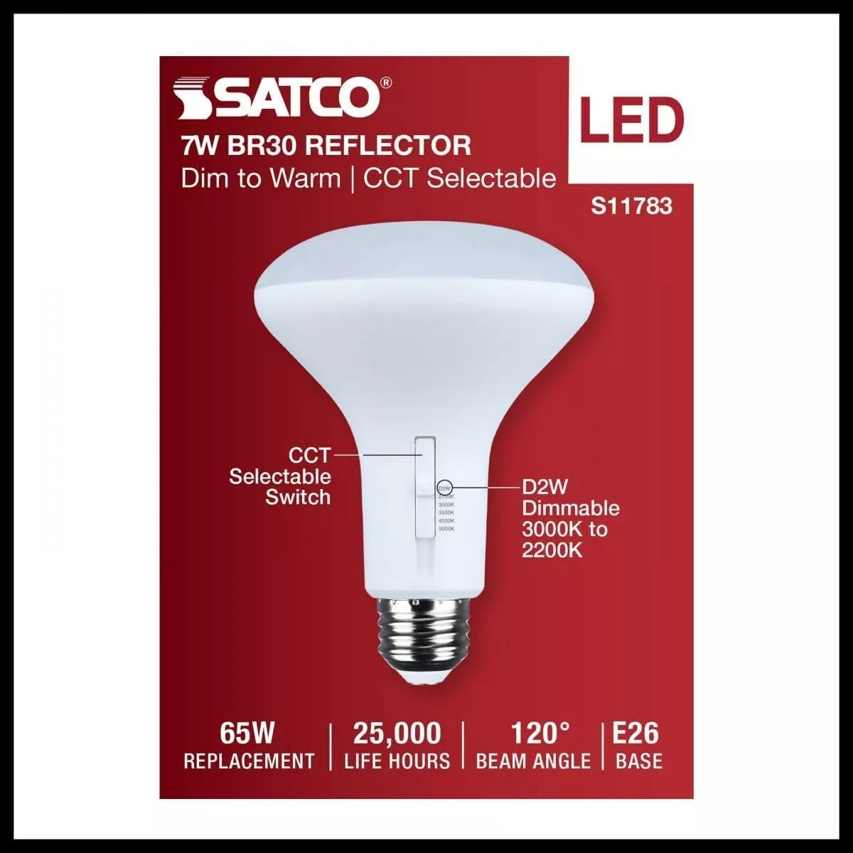 Satco S11783 - 7 Watt BR30 LED - CCT Selectable - Dim to Warm - 120 Volts