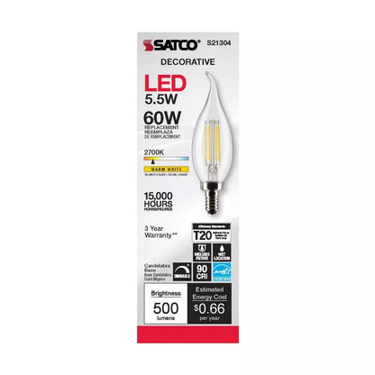 Satco S21304 - 5.5 Watt CA10 LED Light Bulb - 2700K - 90CRI - 120 Volt (6 Pack)