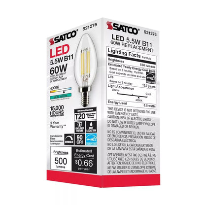 Satco S21276 - 5.5 Watt B11 LED Light Bulb - 4000K - 90CRI - 120 Volt (6 Pack)