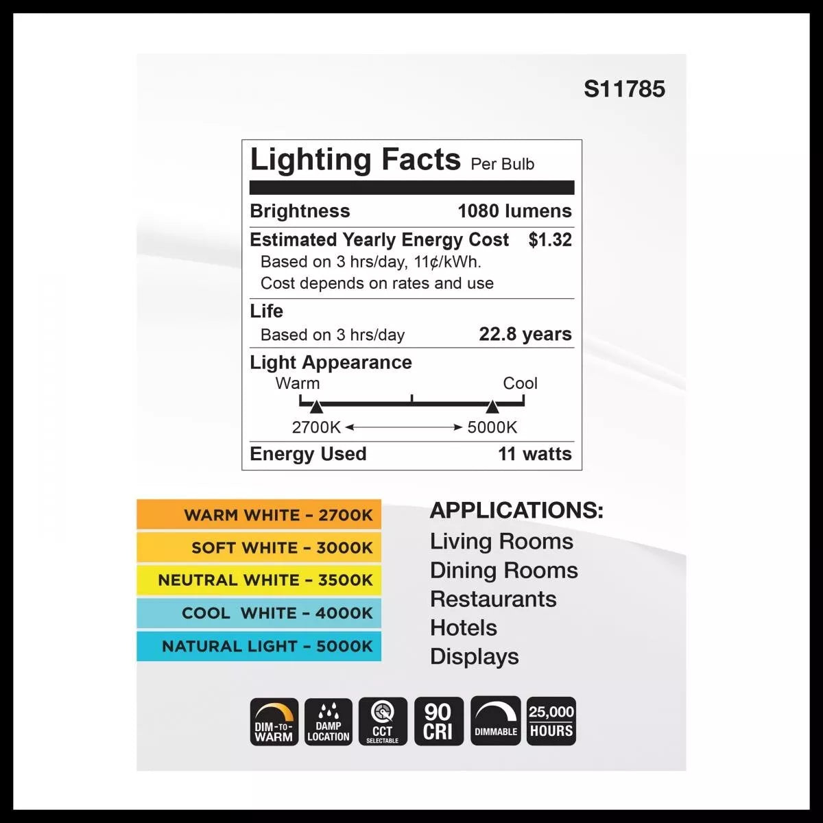 Satco S11785 - 11 Watt BR40 LED - CCT Selectable - Dim to Warm - 120 Volts