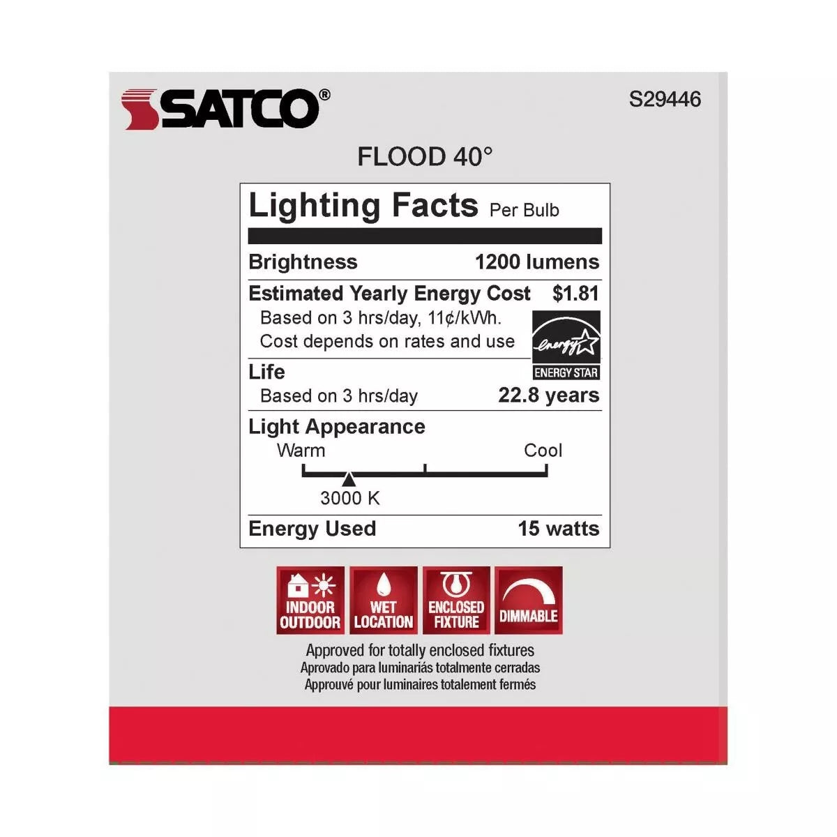 Satco S29446 - 15 Watt PAR38 LED Light Bulbs - 3000K - 6 Pack