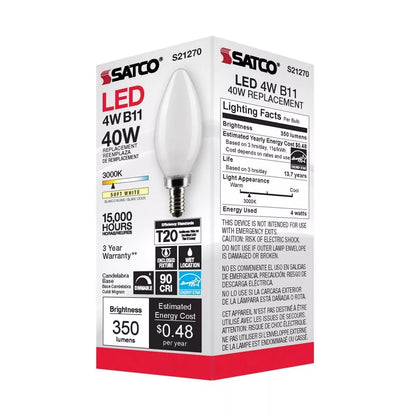 Satco S21270 - 4 Watt B11 Frosted LED Light Bulb - 3000K - 90CRI - 120V (6 Pack)