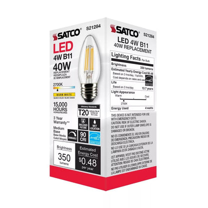 Satco S21284 - 4 Watt B11 LED Light Bulb - 2700K - 90CRI - 120 Volt (6 Pack)