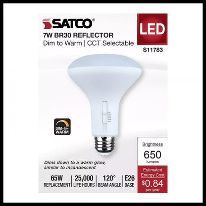 Satco S11783 - 7 Watt BR30 LED - CCT Selectable - Dim to Warm - 120 Volts