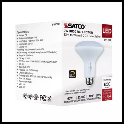 Satco S11783 - 7 Watt BR30 LED - CCT Selectable - Dim to Warm - 120 Volts