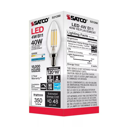 Satco S21268 - 4 Watt B11 LED Light Bulb - 5000K - 90CRI - 120 Volt (6 Pack)