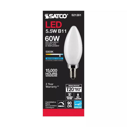 Satco S21281 - 5.5 Watt B11 Frosted LED Light Bulb - 5000K - 90CRI (6 Pack)