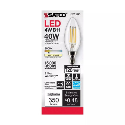 Satco S21265 - 5.5 Watt B11 LED Light Bulb - 3000K - 90CRI - 120 Volt (6 Pack)