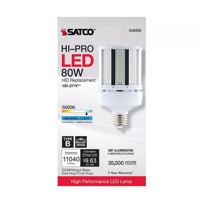 Satco S49395 - 80 Watt LED HID Replacement - 5000K - Extended Mogul base