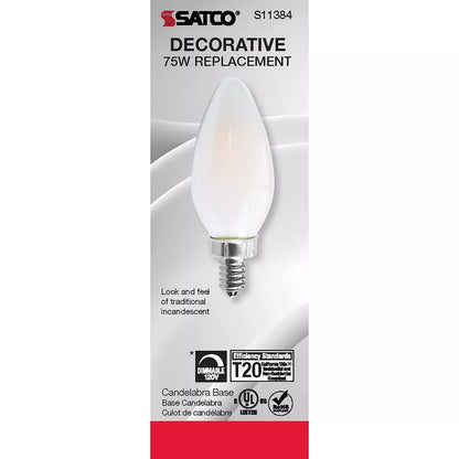 Satco S11384 - 8 Watt C11 LED Frosted Light Bulb - 2700K - 90CRI (6 Pack)