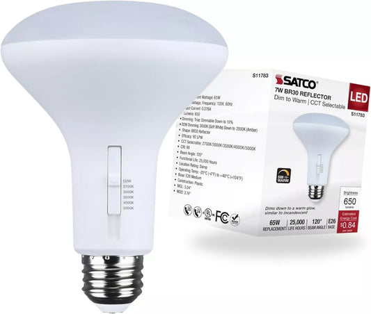 Satco S11783 - 7 Watt BR30 LED - CCT Selectable - Dim to Warm - 120 Volts