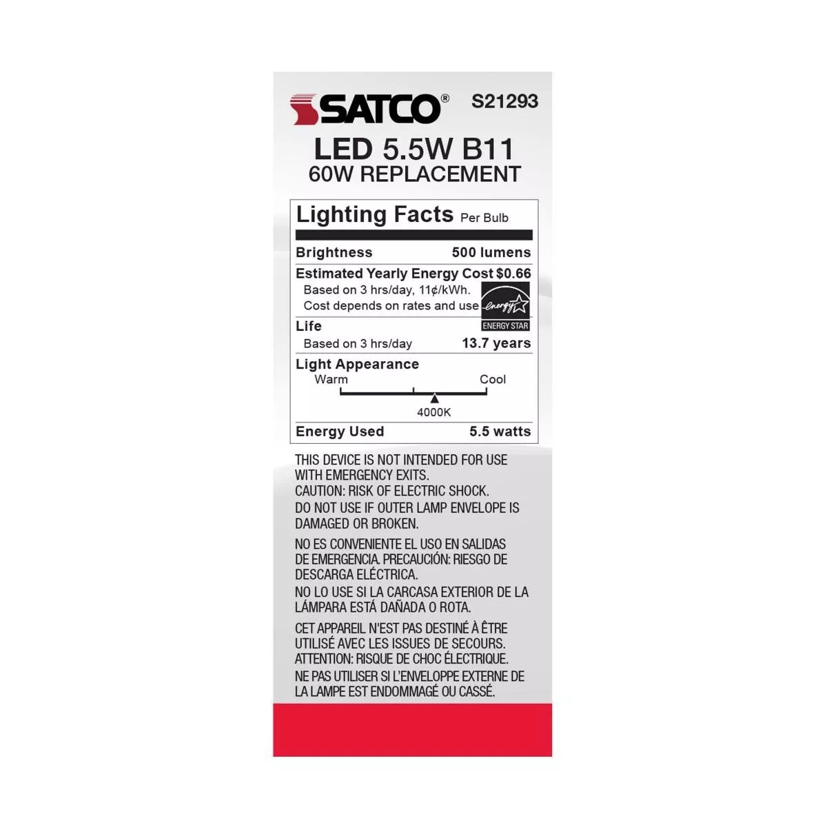 Satco S21293 - 5.5 Watt B11 LED Frosted Light Bulb - 4000K - 90CRI (6 Pack)