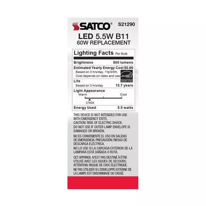 Satco S21290 - 5.5 Watt B11 LED Light Bulb - 2700K - 90CRI - 120 Volt (6 Pack)