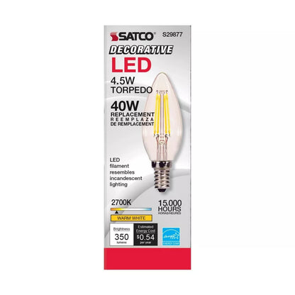 Satco S29877 B11 LED Light Bulb 4.5W 120V E12 Candelabra Base 2700K 350L Dimmable (6 Pack)