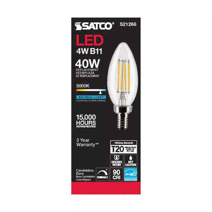 Satco S21268 - 4 Watt B11 LED Light Bulb - 5000K - 90CRI - 120 Volt (6 Pack)