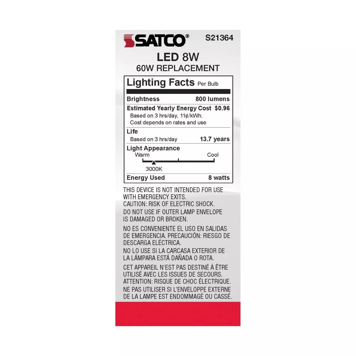 Satco S21364 - 8 Watt ST19 LED Clear Light bulb - 90 CRI; 3000K (6 Pack)