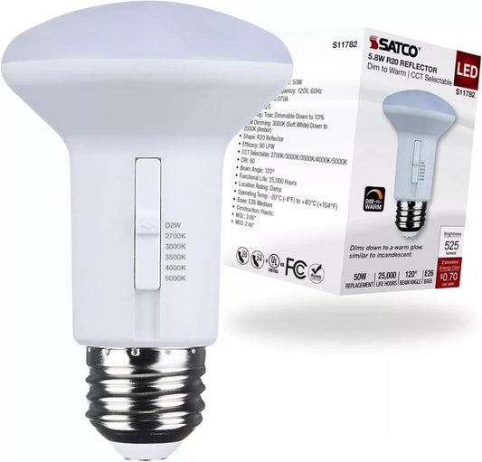 Satco S11782 - 5.8 Watt R20 LED - CCT Selectable - Dim to Warm - 120 Volts