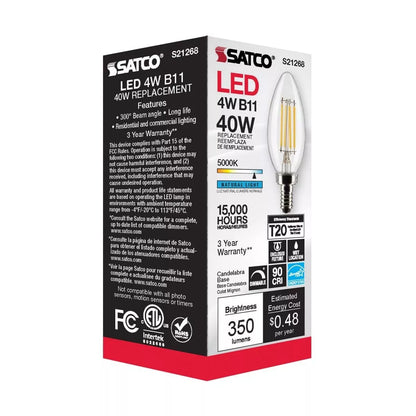 Satco S21268 - 4 Watt B11 LED Light Bulb - 5000K - 90CRI - 120 Volt (6 Pack)