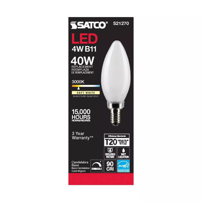 Satco S21270 - 4 Watt B11 Frosted LED Light Bulb - 3000K - 90CRI - 120V (6 Pack)