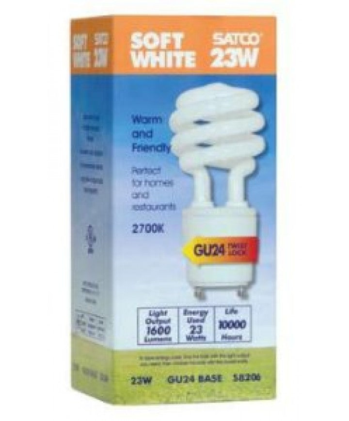 Satco S8206 Mini Spiral Compact Fluorescent CFL 23W 120V 2700K 1600L GU24 Bi-Pin Base (6 Pack)